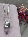 Smokey Amethyst Stamped Chunky Chain Necklace