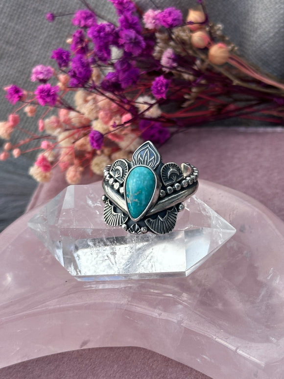 Turquoise Stamped Crown Ring Size T1/2
