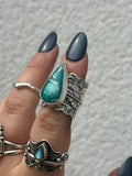 Turquoise Wide Band Stamped Ring Size M1/2~N