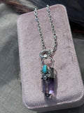 Smokey Amethyst & Turquoise Stamped Point Necklace