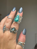 Turquoise Wide Band Stamped Ring Size M1/2~N