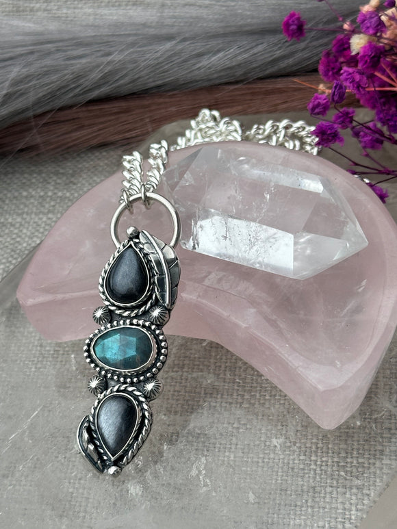 Black Moonstone & Labradorite Dark Spring Chain Necklace