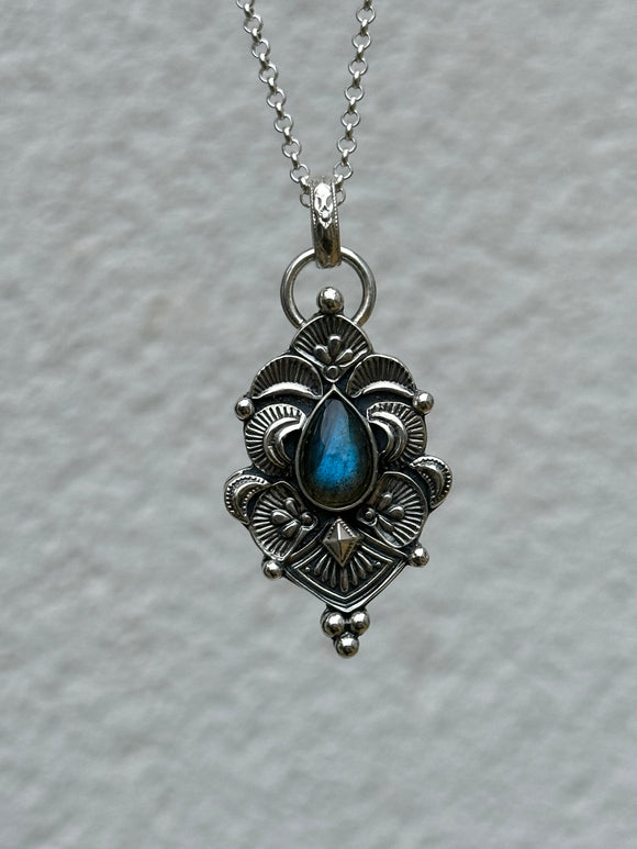 Decorative Stamped Labradorite Pendant MTO