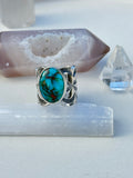 Kingman Turquoise Thick Stamped Ring Size N1/2