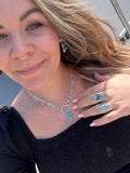 Stamped Talisman Turquoise Charm Chain Necklace