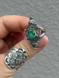 Turquoise Stamped Talisman Ring Size O~O1/2