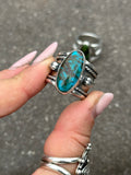 Kingman Turquoise Wide Band Ring Size P~P1/2
