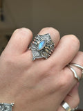 Moonstone Empress Lotus Crown Ring Size R
