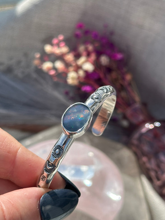 Opal Doublet Stamped Cuff Bracelet