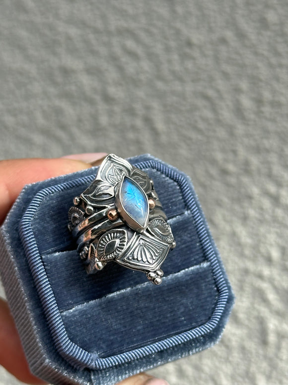 Moonstone Empress Lotus Crown Ring Size N