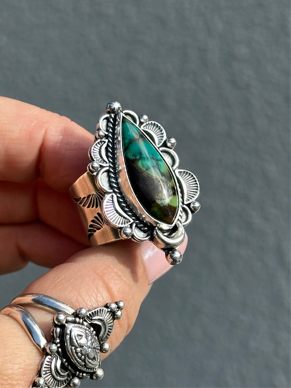 Polychrome Qingu Turquoise Ring Size Q1/2~R