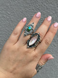 Turquoise Stamped Talisman Ring Size O~O1/2