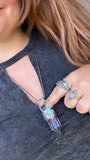 Smokey Amethyst & Turquoise Stamped Point Necklace