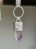 Smokey Amethyst Stamped Chunky Chain Necklace