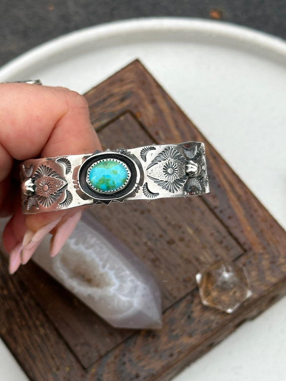 Heavy Stamped Turquoise Cuff Bracelet