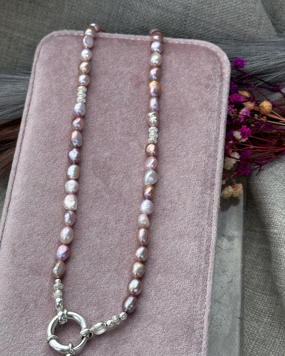 Pink Pearl Bolt Ring Necklace MTO