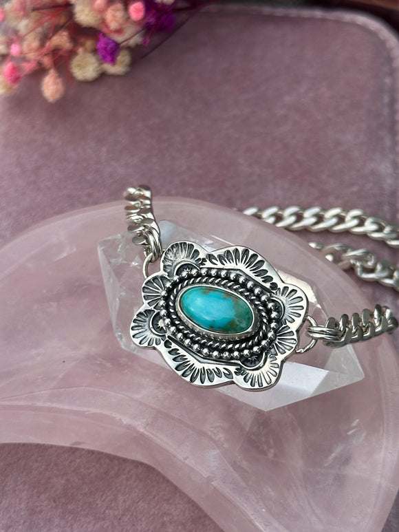 Stamped Turquoise Concho Choker Necklace