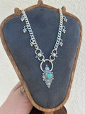 Stamped Talisman Turquoise Charm Chain Necklace