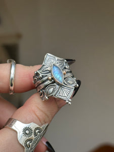 Moonstone Empress Lotus Crown Ring Size R