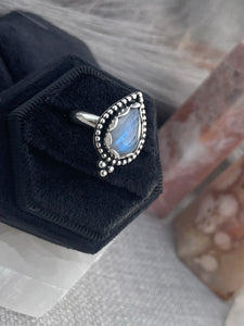 Small Ayva~ Rainbow Moonstone Teardrop Ring MTO