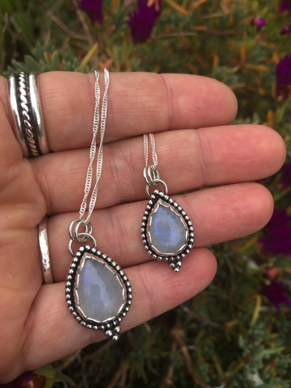 Ayva~  Rainbow Moonstone Teardrop Pendant MTO