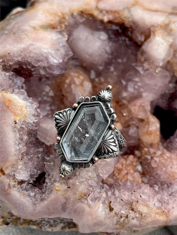 White Phantom Quartz Estera Stamped Ring MTO