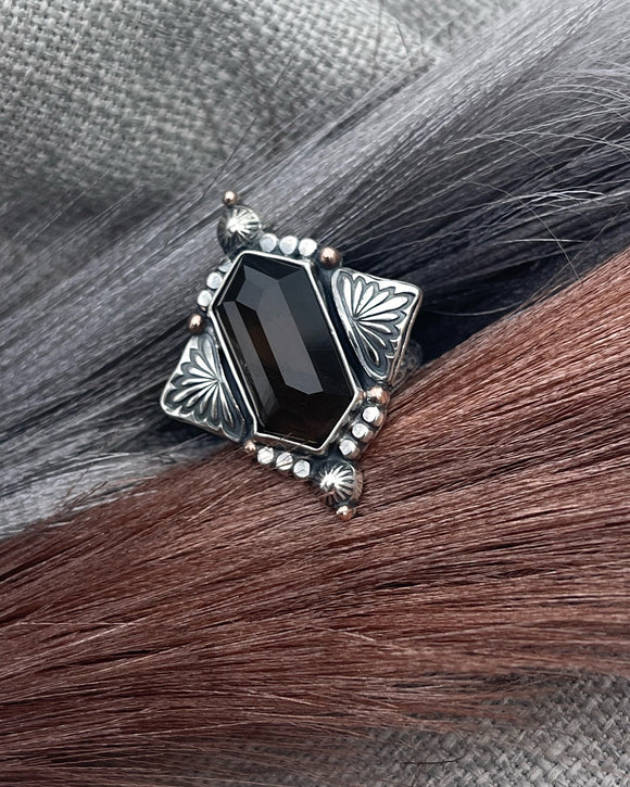 Smokey Quartz Estera Stamped Ring MTO